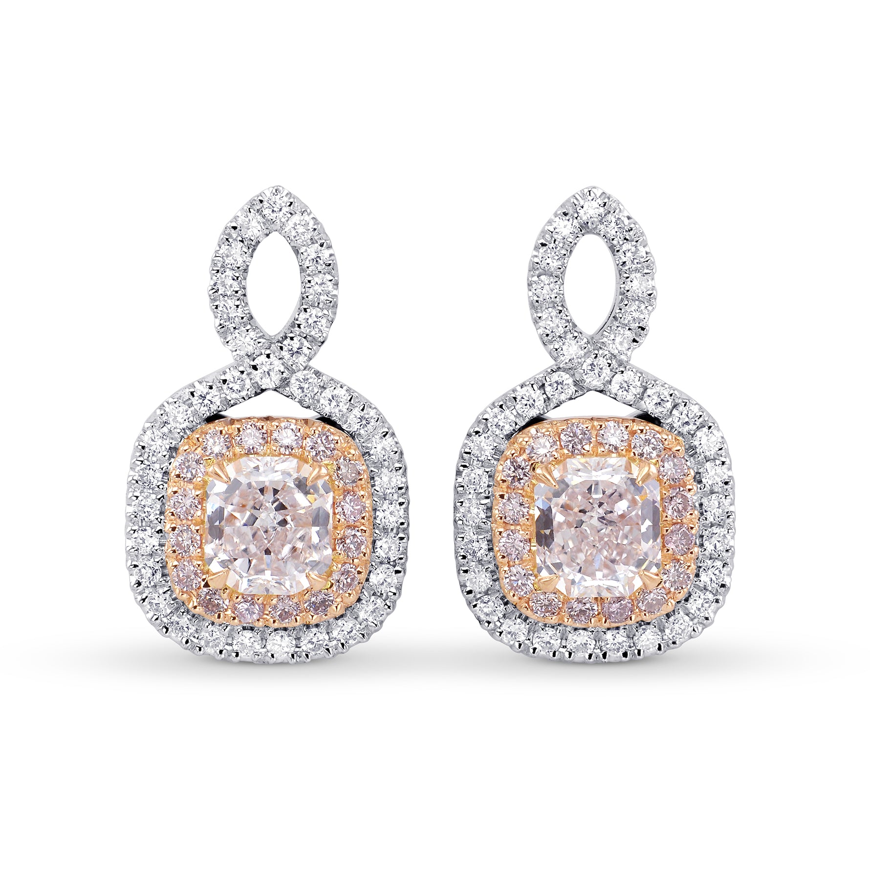 Very Light Pink Radiant Diamond Drop Earrings