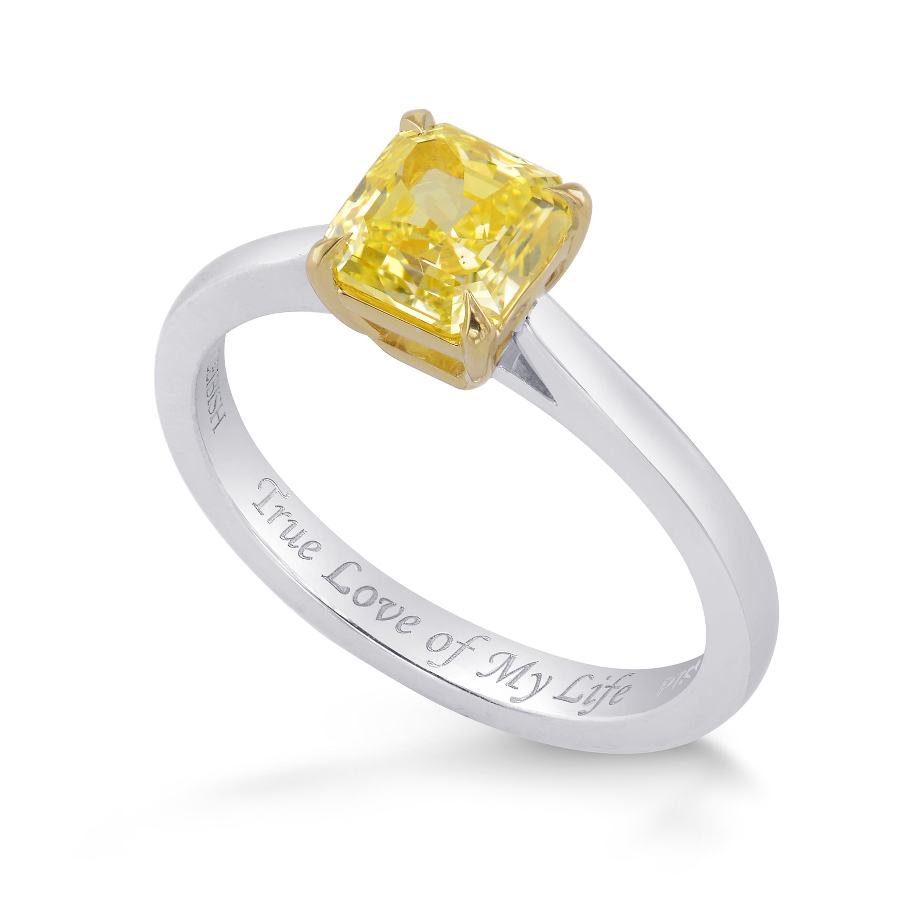 Fancy Intense Yellow Asscher Diamond, Solitaire Ring 