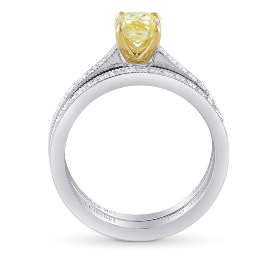 Fancy Yellow Cushion Diamond Wedding Set Rings