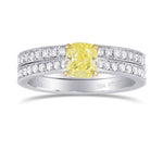 Fancy Yellow Cushion Diamond Wedding Set Rings