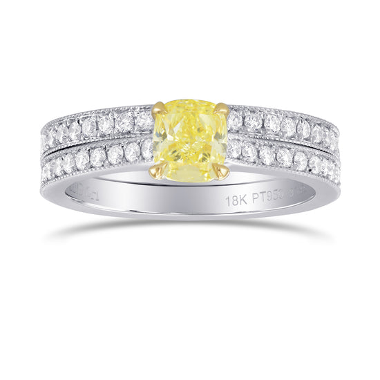Fancy Yellow Cushion Diamond Wedding Set Rings