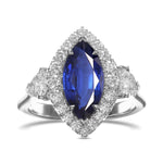 Marquise Sapphire & Heart Diamond Three-Stone Halo Ring