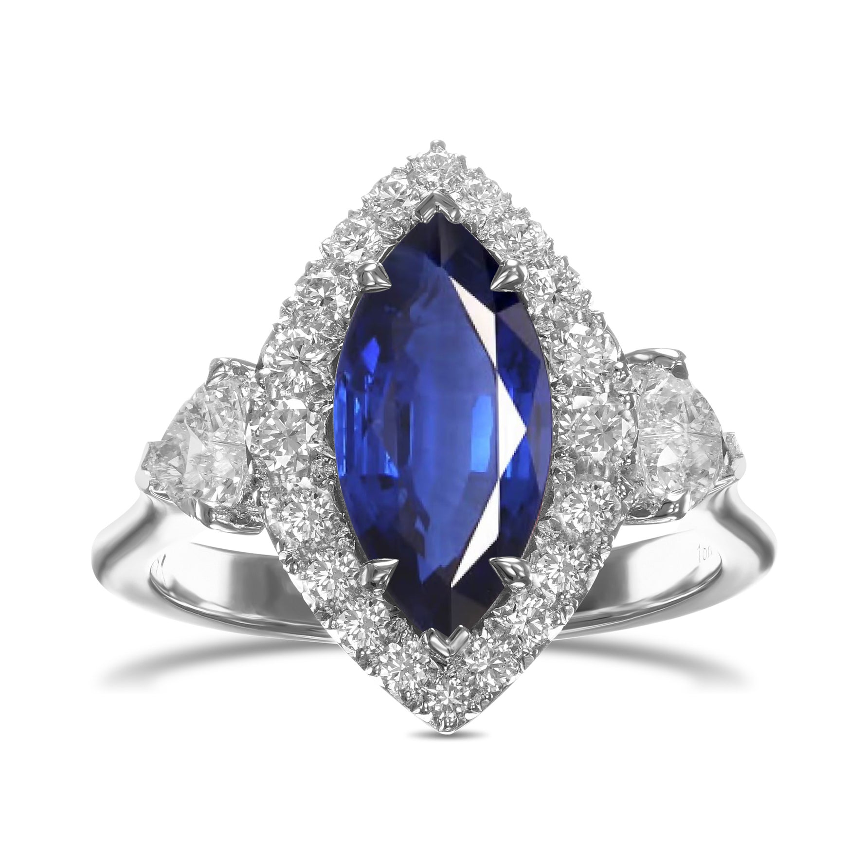 Marquise Sapphire & Heart Diamond Three-Stone Halo Ring