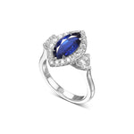 Marquise Sapphire & Heart Diamond Three-Stone Halo Ring - 3