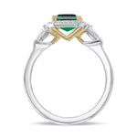 Colombia Emerald & Triangle Diamond Three-stone Halo Ring - 2