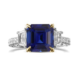 Emerald-shape Sapphire & Trapezoid Diamond Three-stone Ring