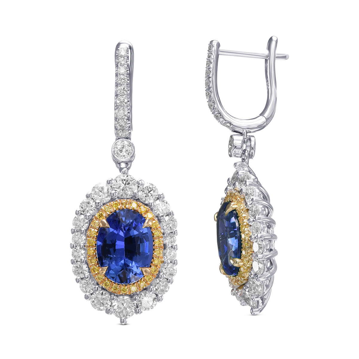 Oval Sapphire and Diamond Double Halo Earrings - 2