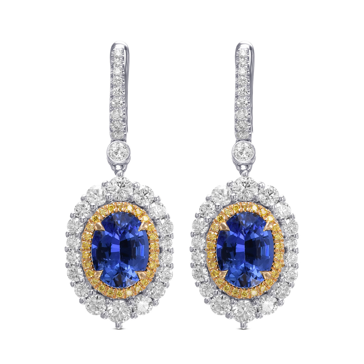 Oval Sapphire and Diamond Double Halo Earrings