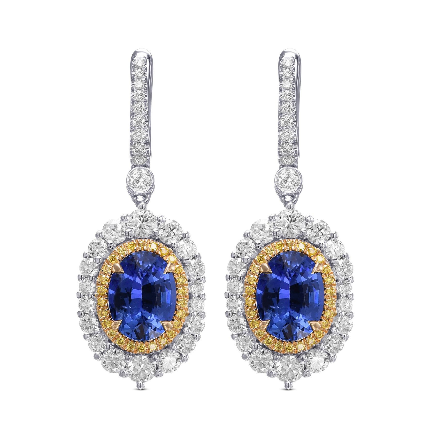 Oval Sapphire and Diamond Double Halo Earrings