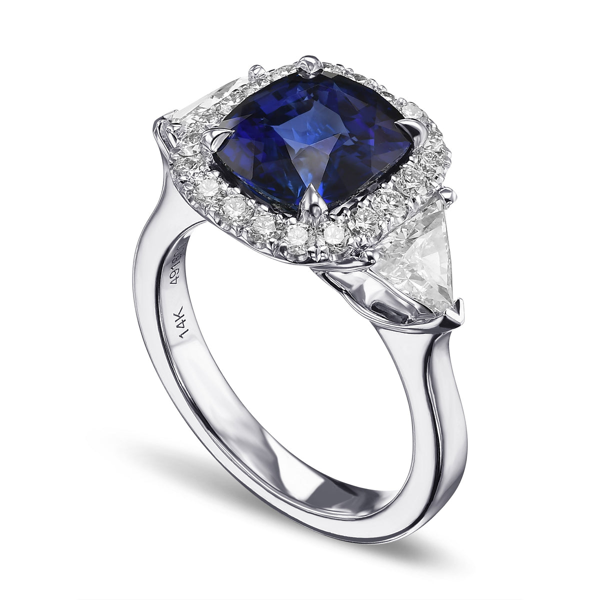 Cushion Sapphire & Triangle Halo Ring - 3