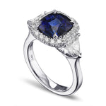 Cushion Sapphire & Triangle Halo Ring - 3