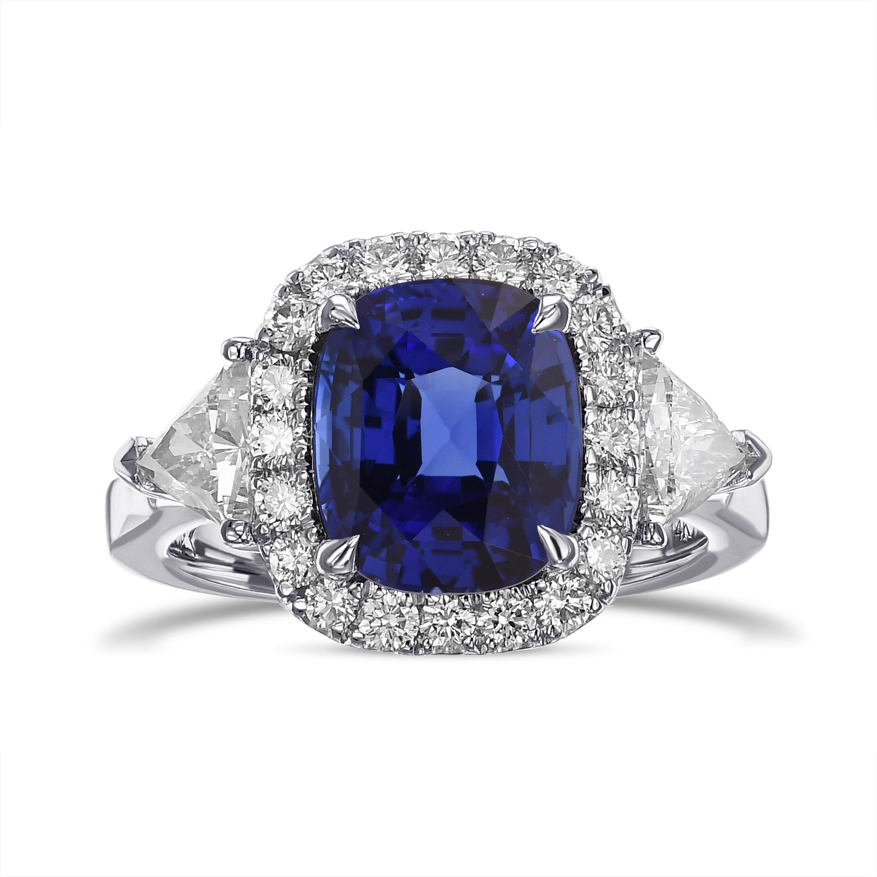 Cushion Sapphire & Triangle Halo Ring
