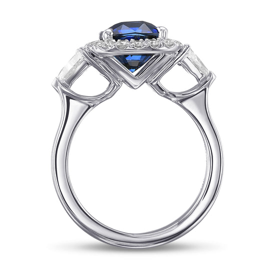 Cushion Sapphire & Triangle Halo Ring - 2