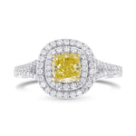 Fancy Intense Yellow Cushion Double Halo Diamond Ring