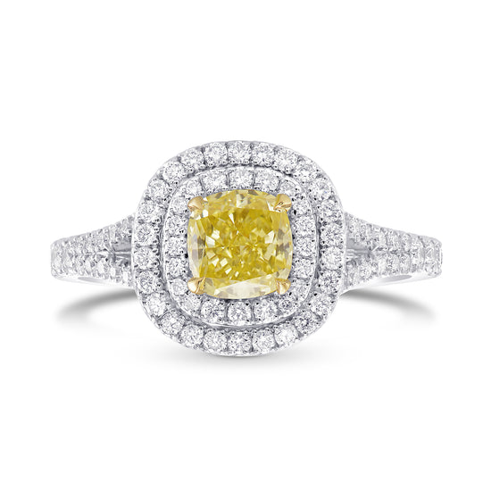 Fancy Intense Yellow Cushion Double Halo Diamond Ring