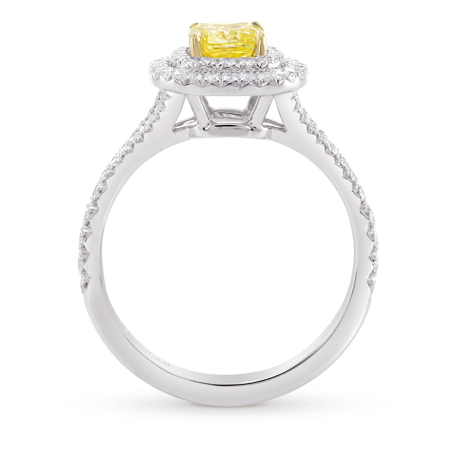 Fancy Intense Yellow Cushion Double Halo Diamond Ring