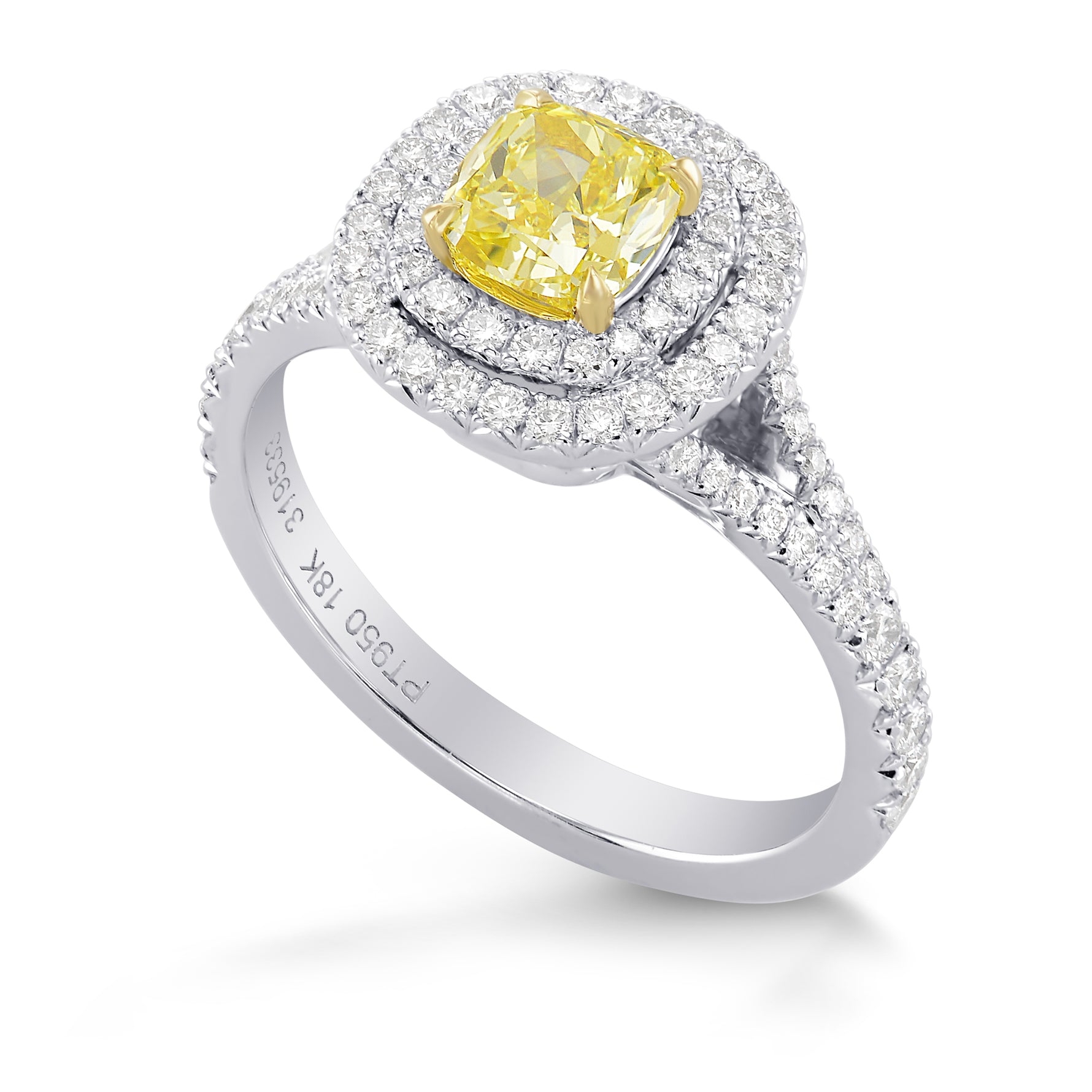 Fancy Intense Yellow Cushion Double Halo Diamond Ring