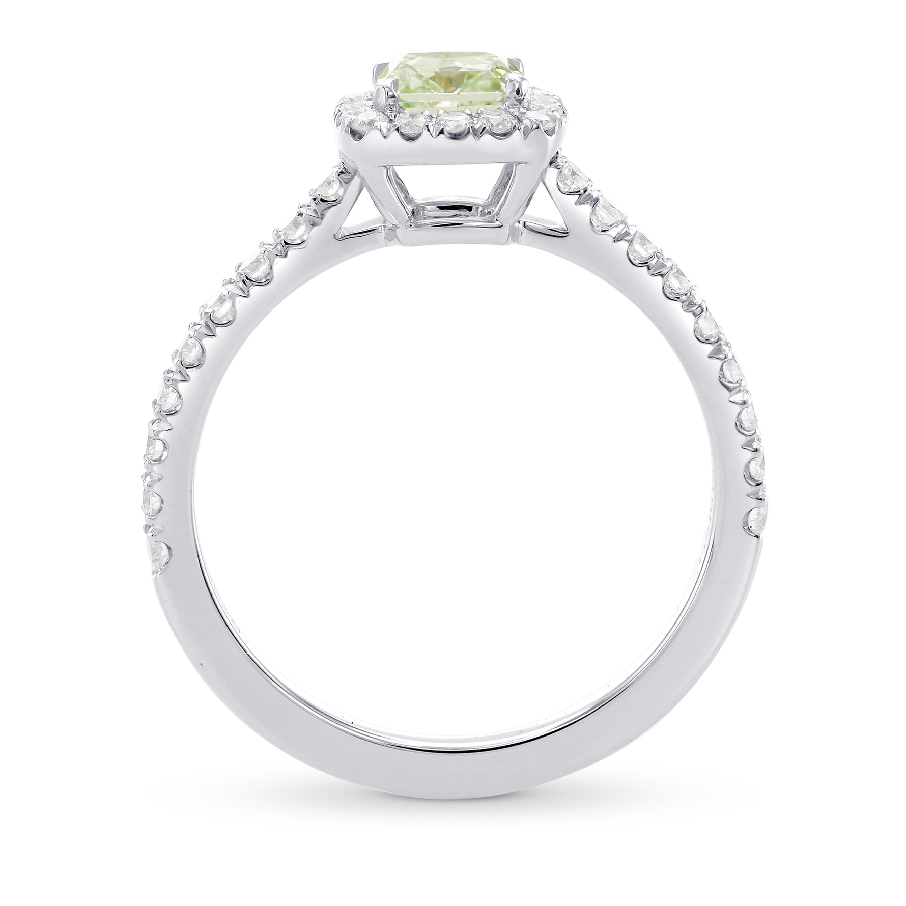 Fancy Light Green Radiant Diamond Halo Ring