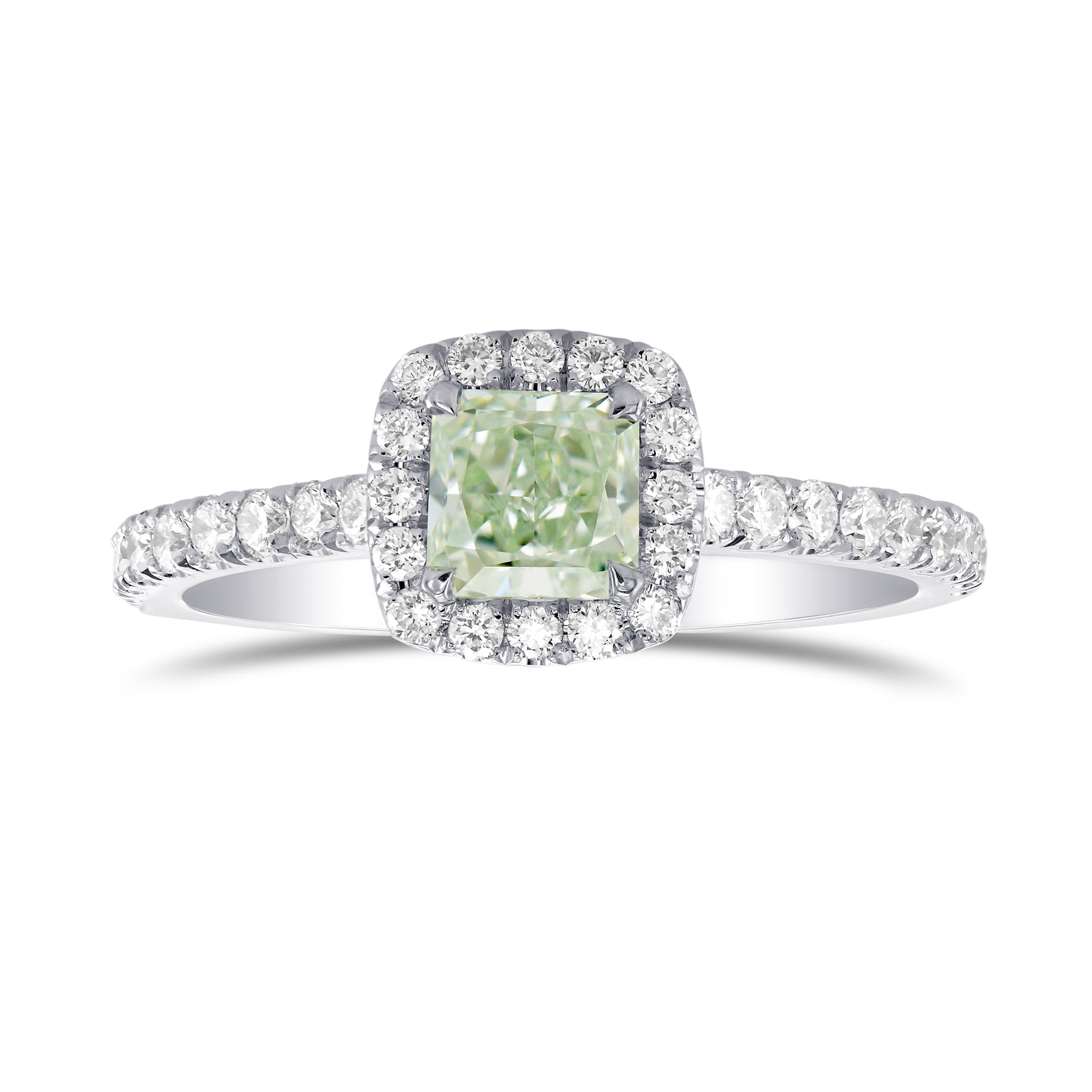 Fancy Light Green Radiant Diamond Halo Ring