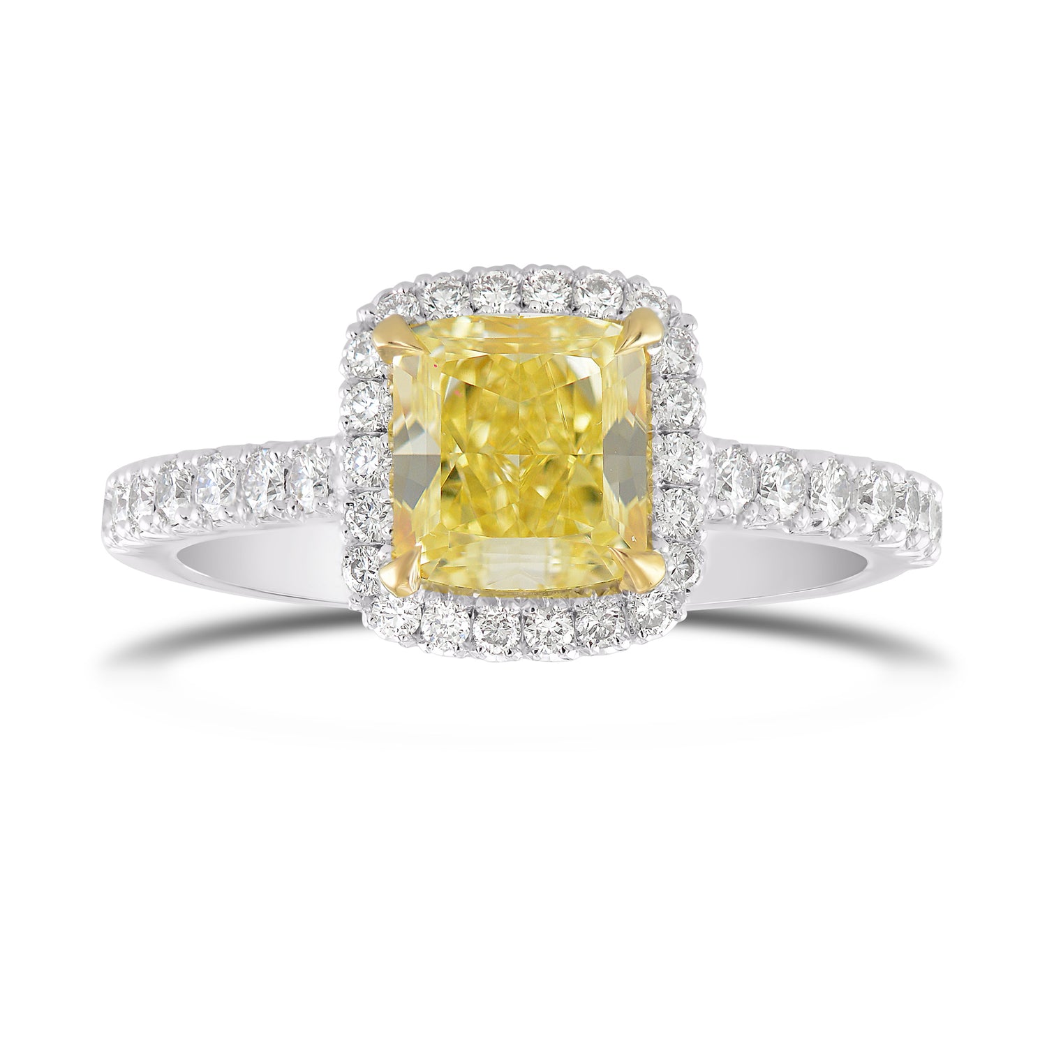 Fancy Intense Yellow Cushion Diamond Halo Ring