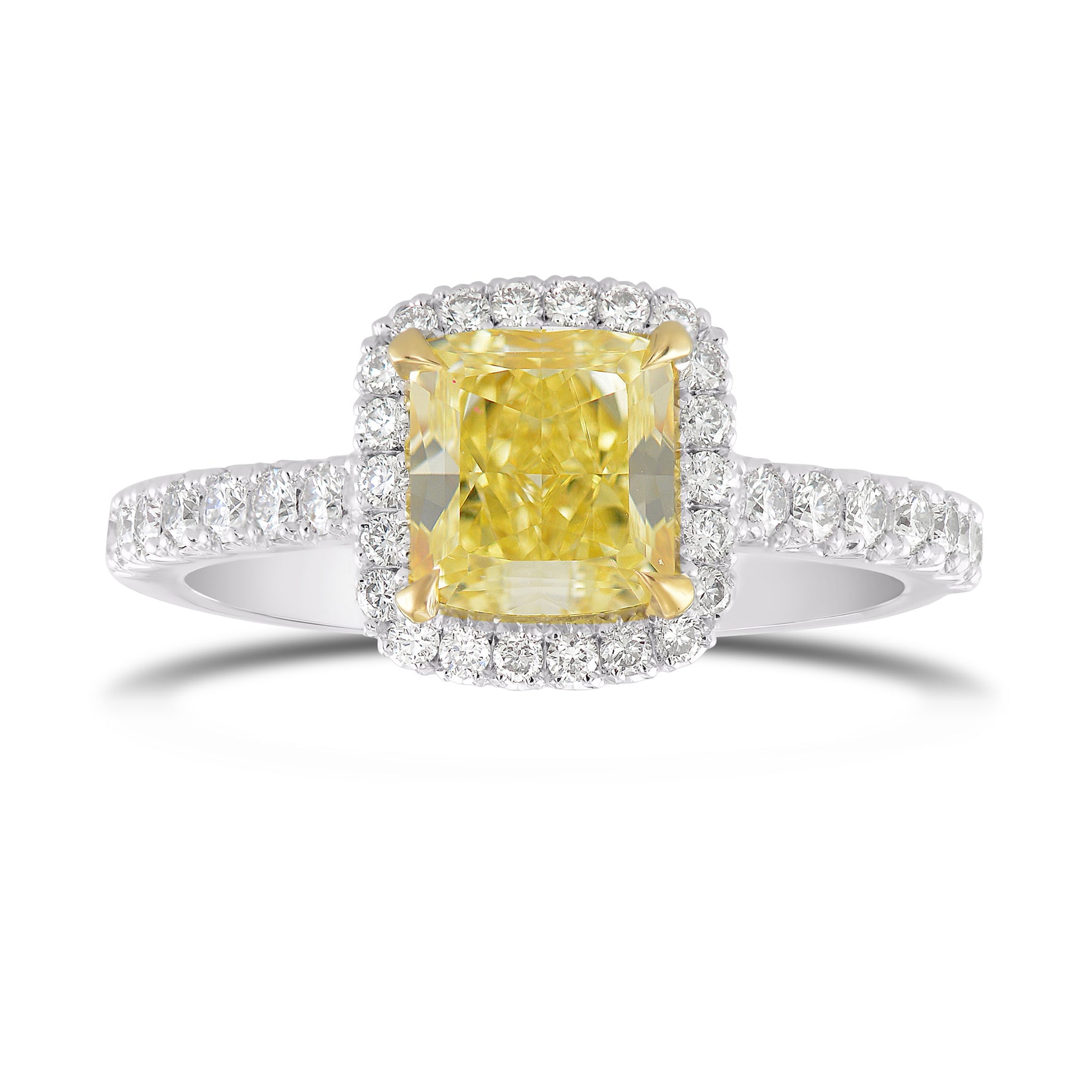 Fancy Intense Yellow Cushion Diamond Halo Ring
