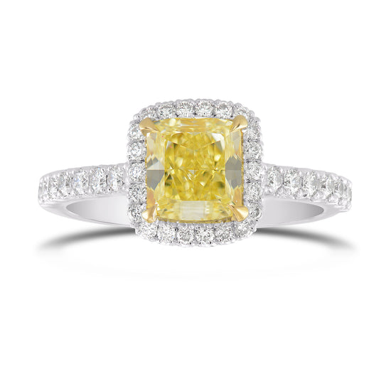 Fancy Intense Yellow Cushion Diamond Halo Ring