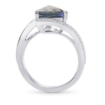 Blue Trilliant Tanzanite & Diamond Cross Over Ring