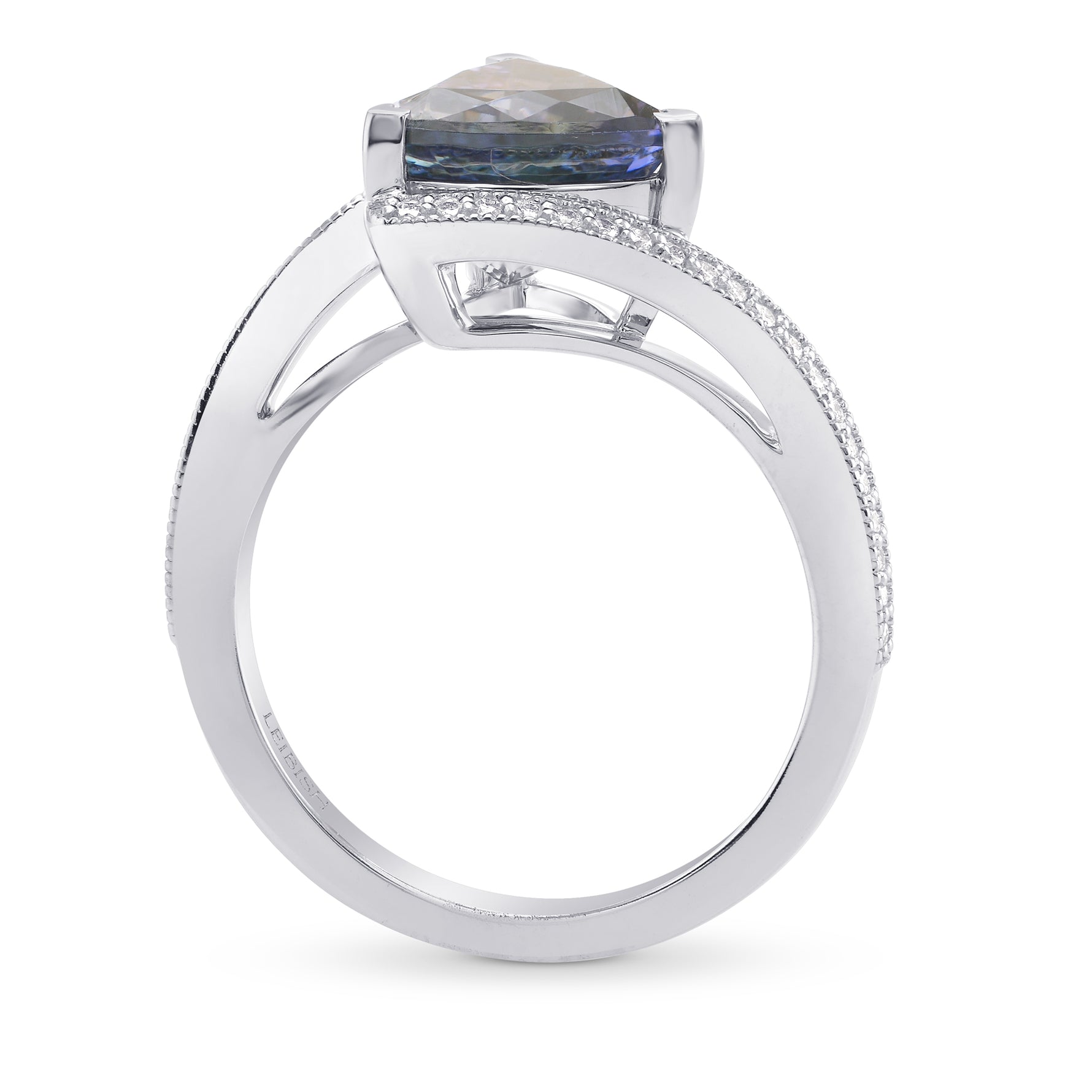 Blue Trilliant Tanzanite & Diamond Cross Over Ring