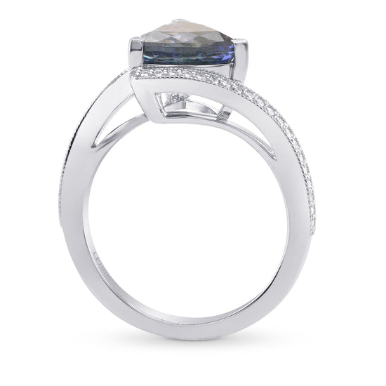 Blue Trilliant Tanzanite & Diamond Cross Over Ring