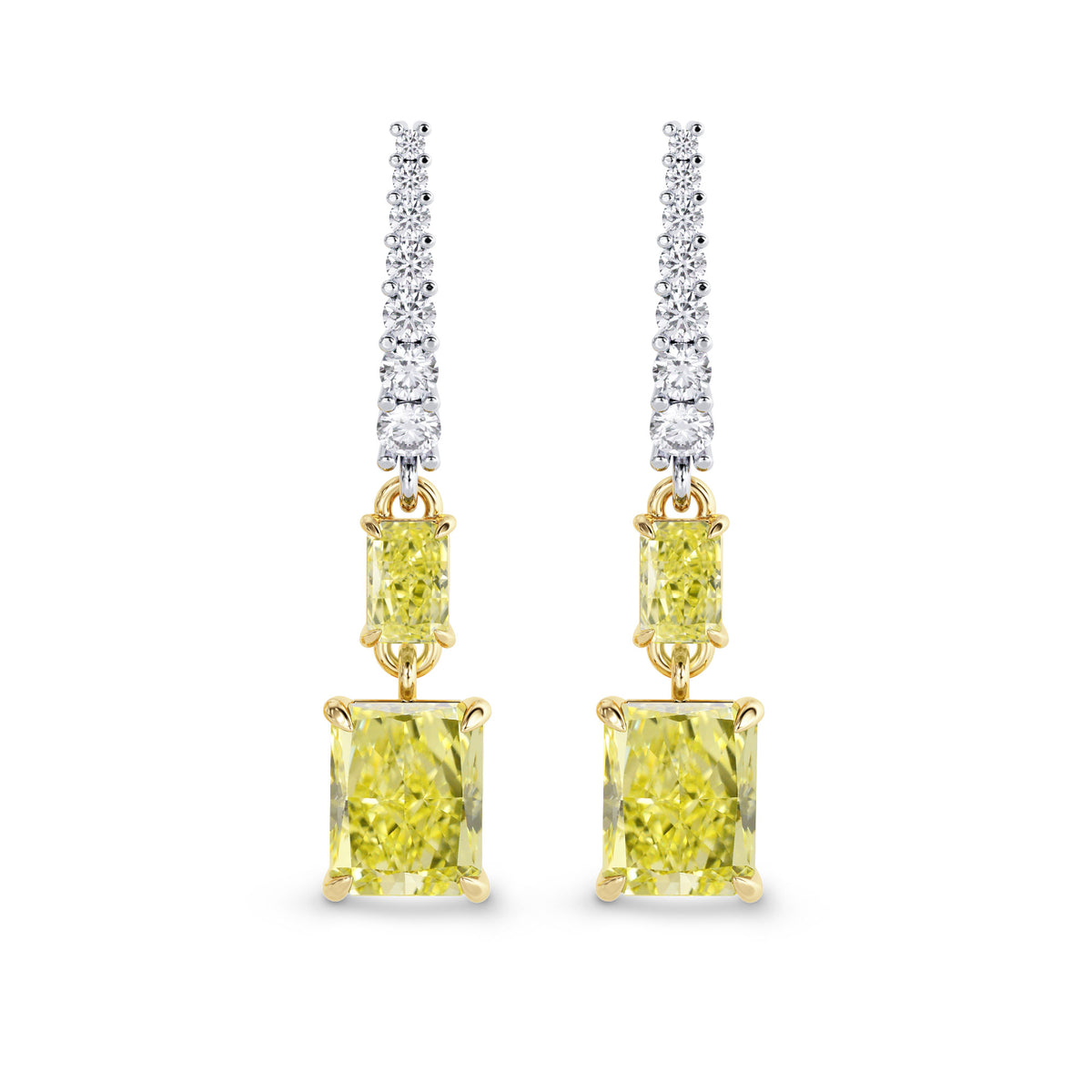 Fancy Yellow Radiant Diamond Drop Earrings