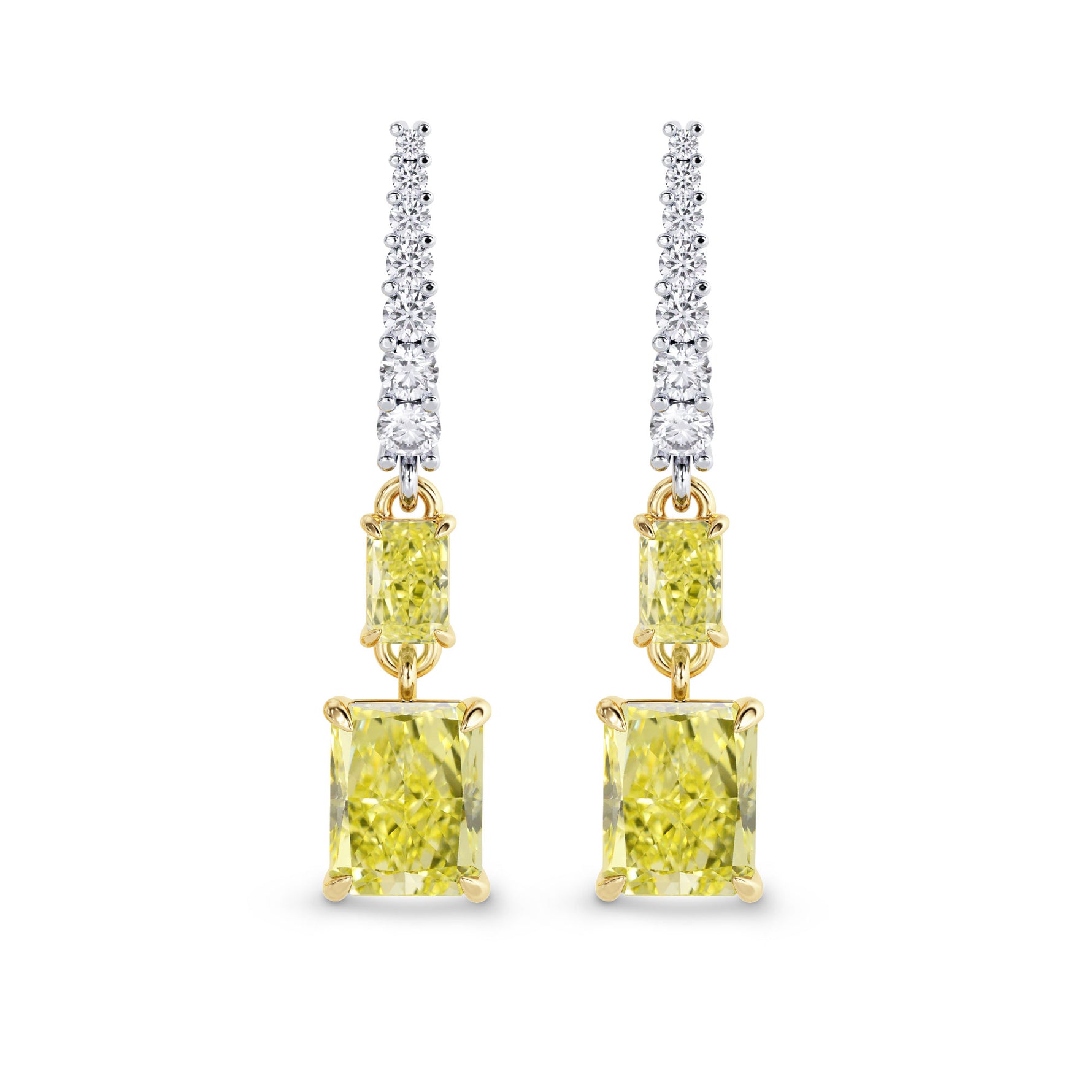 Fancy Yellow Radiant Diamond Drop Earrings