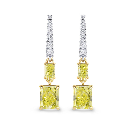 Fancy Yellow Radiant Diamond Drop Earrings