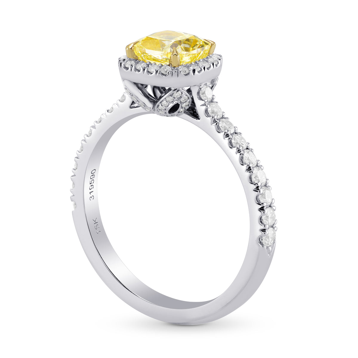 Fancy Yellow Cushion Diamond Carriage Halo Ring