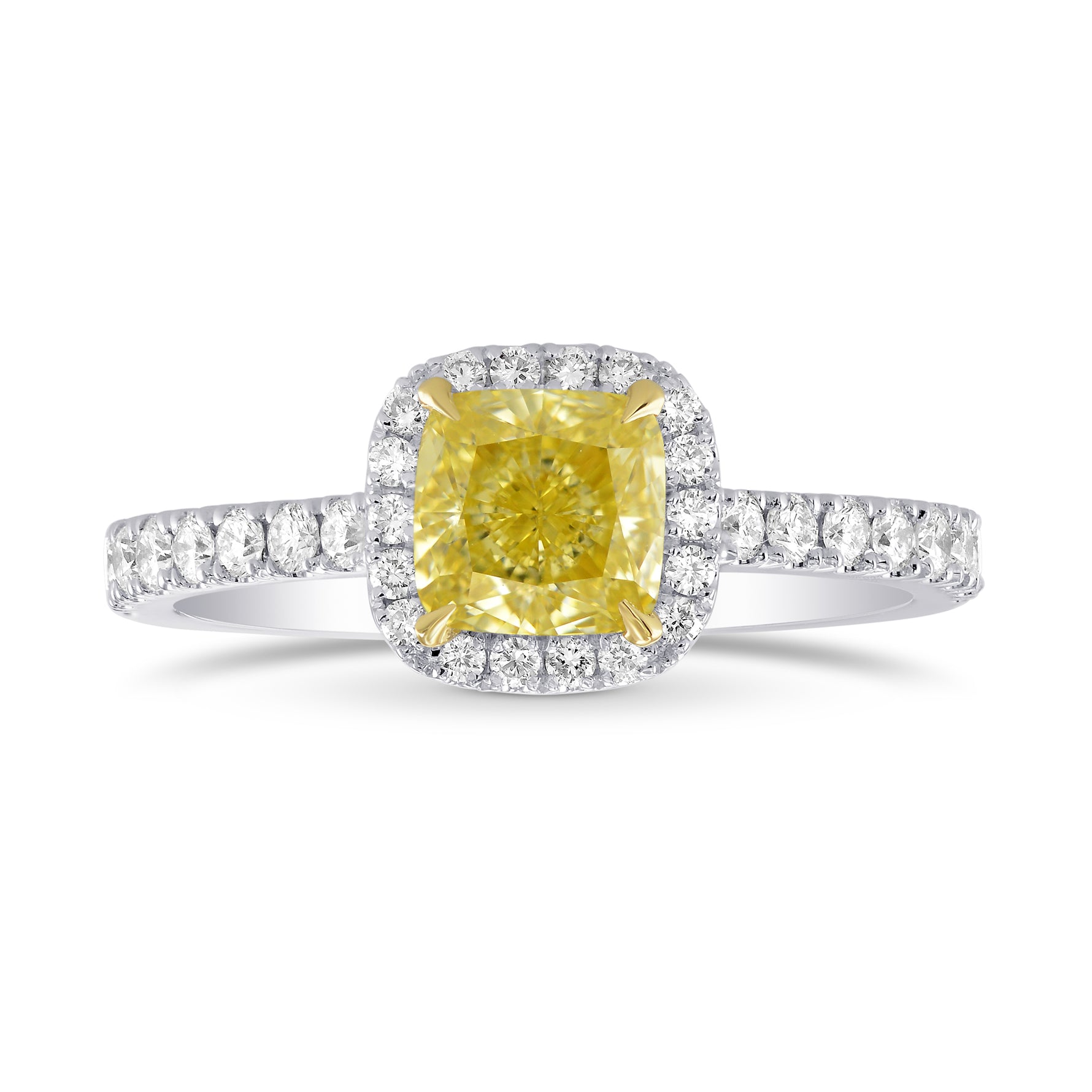 Fancy Yellow Cushion Diamond Carriage Halo Ring