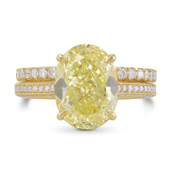 Fancy Light Yellow Oval Diamond Wedding Ring Set