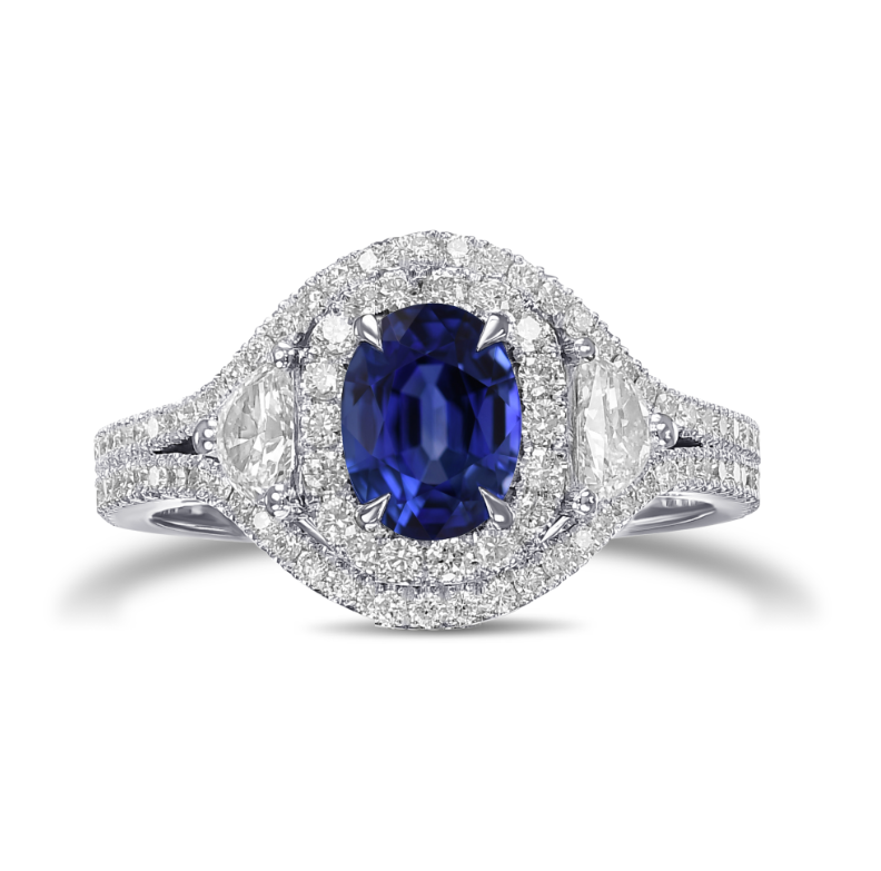 Oval and Half-Moon Diamond Double Halo Ring