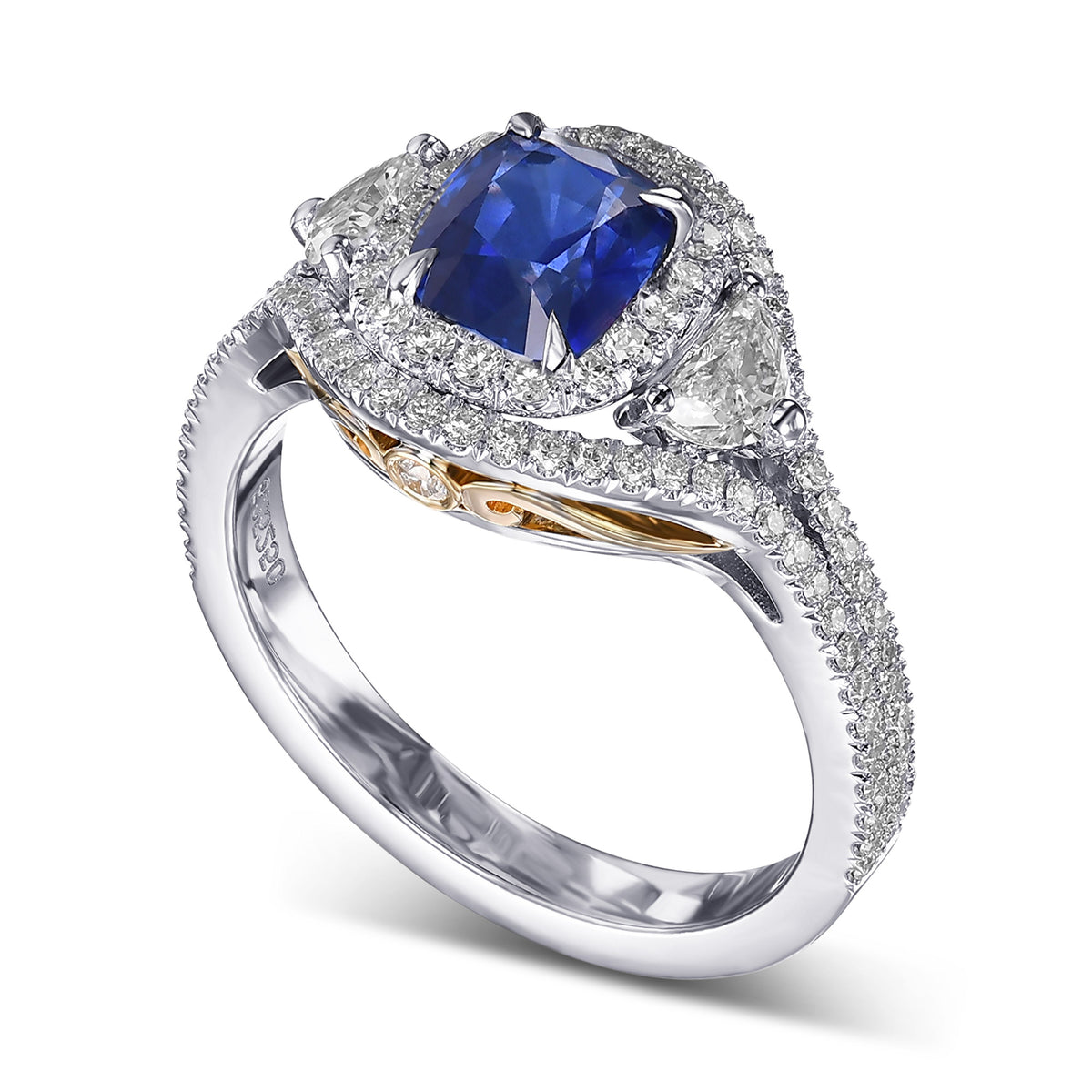 Oval and Half-Moon Diamond Double Halo Ring - 3