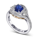 Oval and Half-Moon Diamond Double Halo Ring - 3