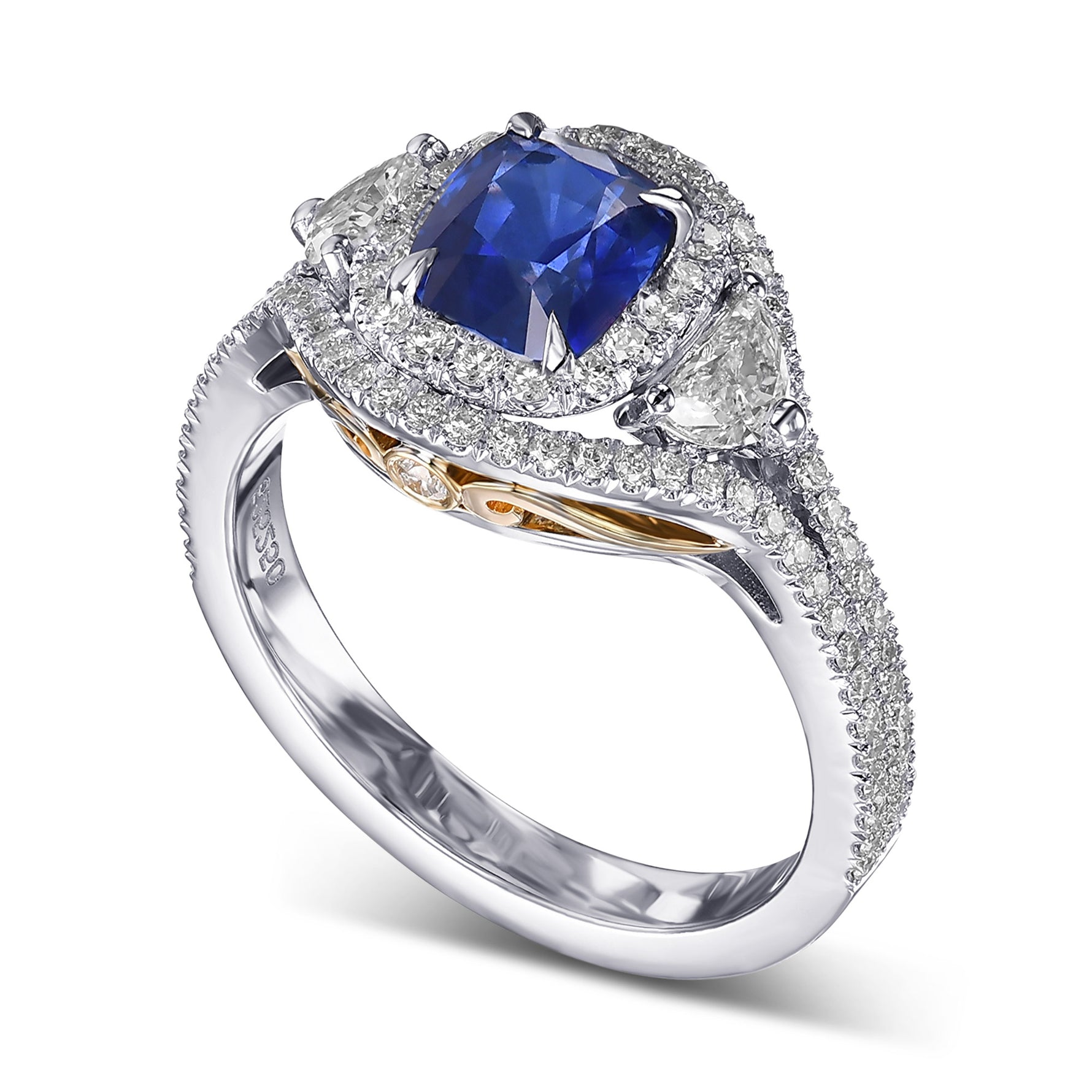 Oval and Half-Moon Diamond Double Halo Ring - 3