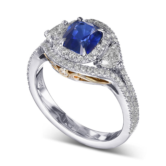 Oval and Half-Moon Diamond Double Halo Ring - 3