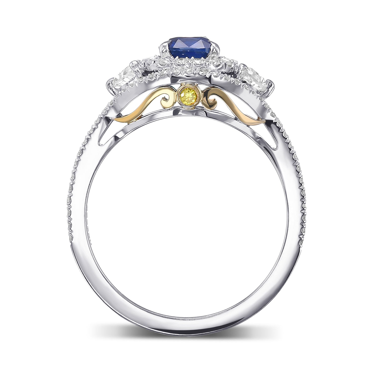 Oval and Half-Moon Diamond Double Halo Ring - 2