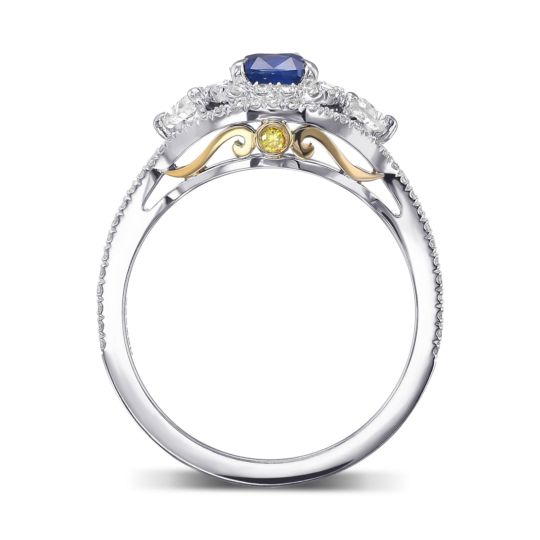 Oval and Half-Moon Diamond Double Halo Ring - 2