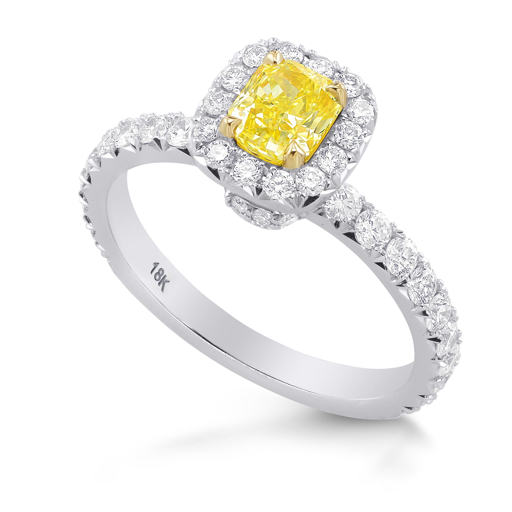 Fancy Intense Yellow Radiant, Queens Halo Diamond Ring