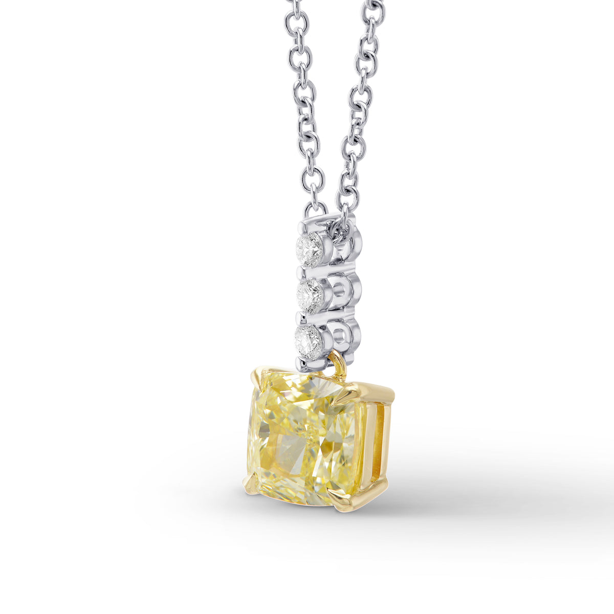 Fancy Light Yellow Cushion Diamond Drop Pendant