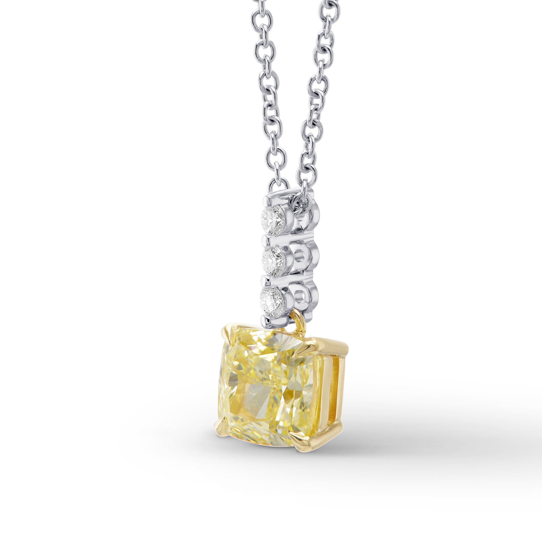 Fancy Light Yellow Cushion Diamond Drop Pendant