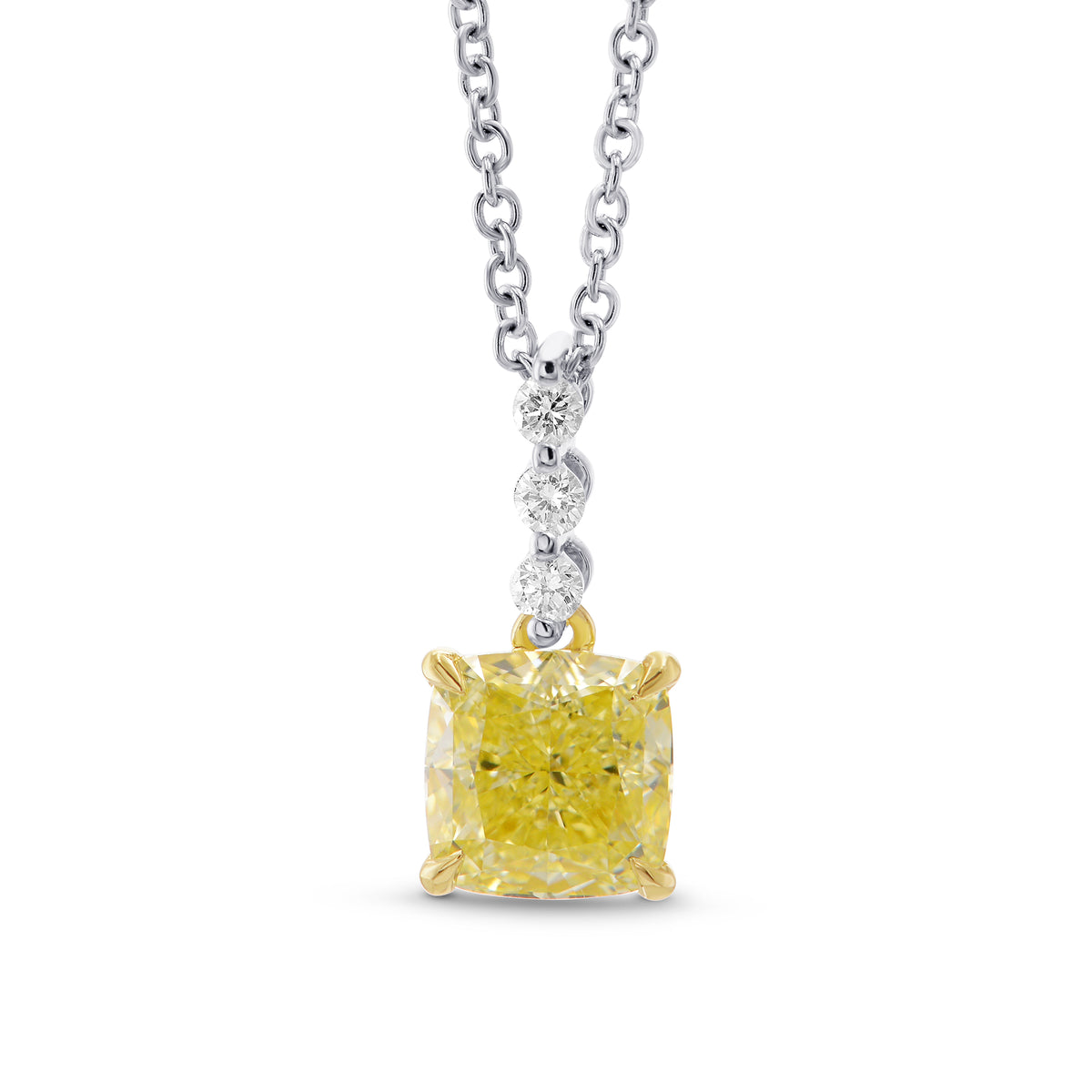 Fancy Light Yellow Cushion Diamond Drop Pendant