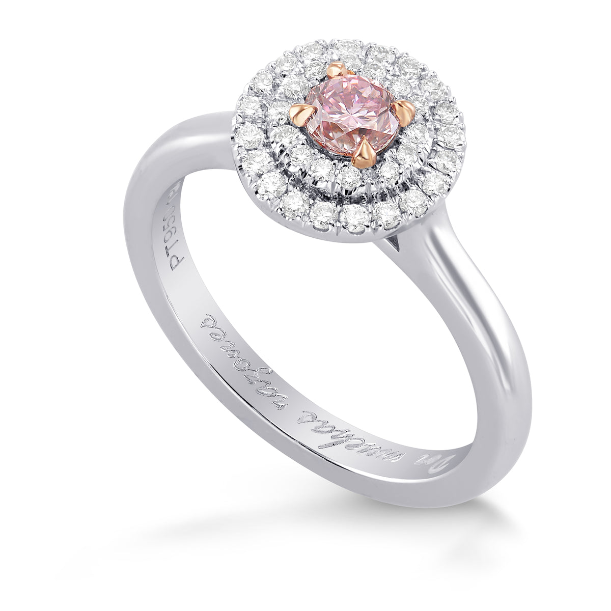 Fancy Intense Purplish Pink Round Diamond Double Halo Ring