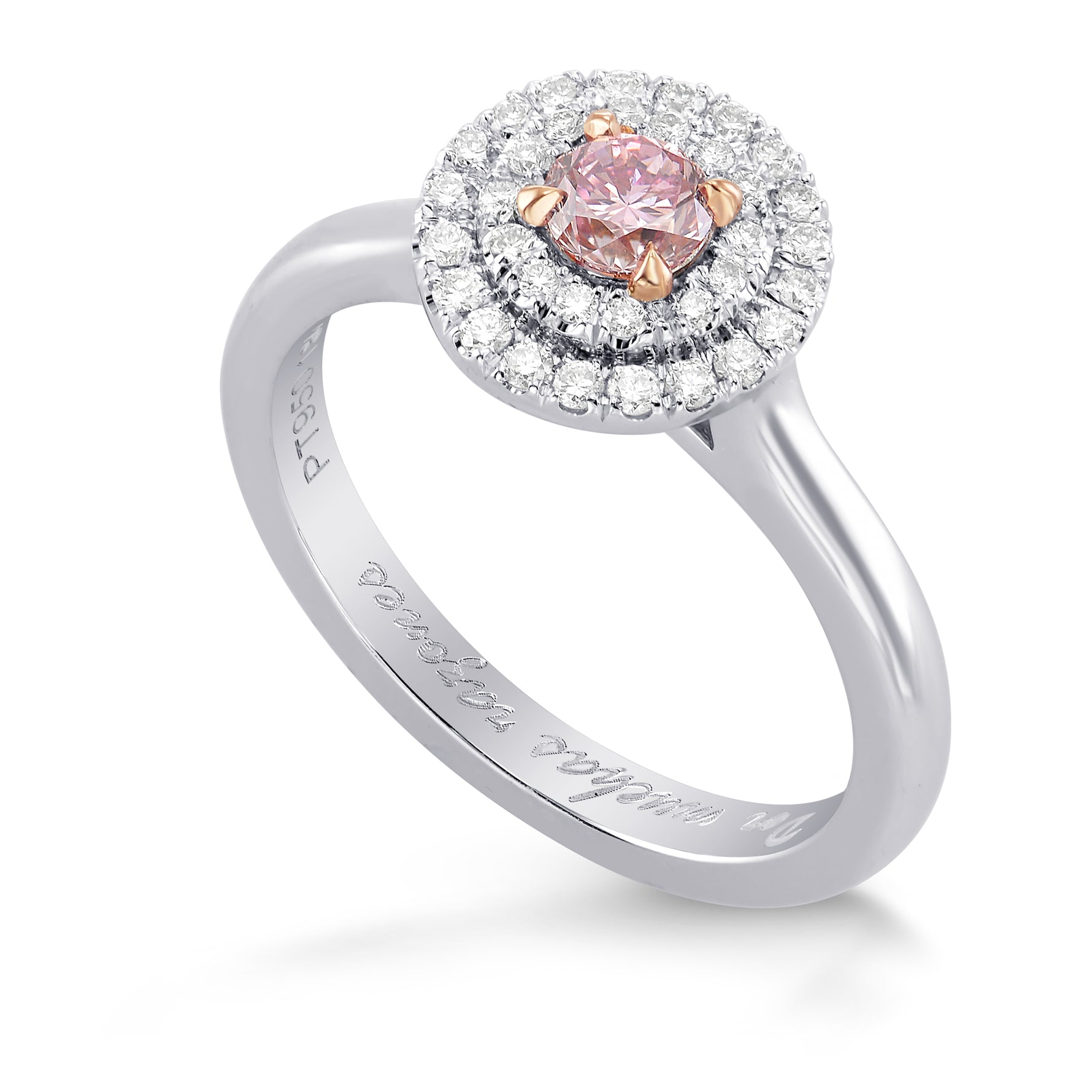 Fancy Intense Purplish Pink Round Diamond Double Halo Ring