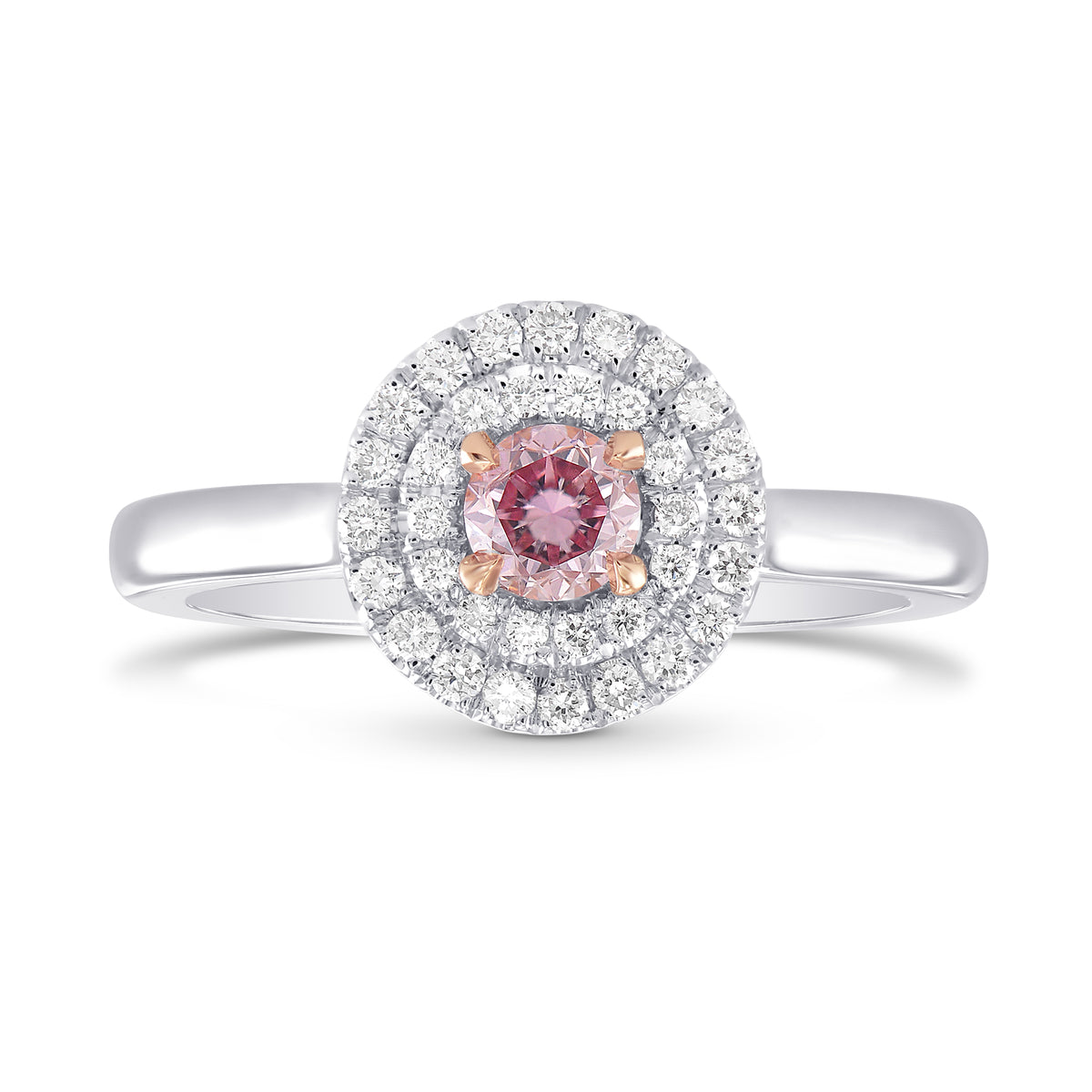 Fancy Intense Purplish Pink Round Diamond Double Halo Ring