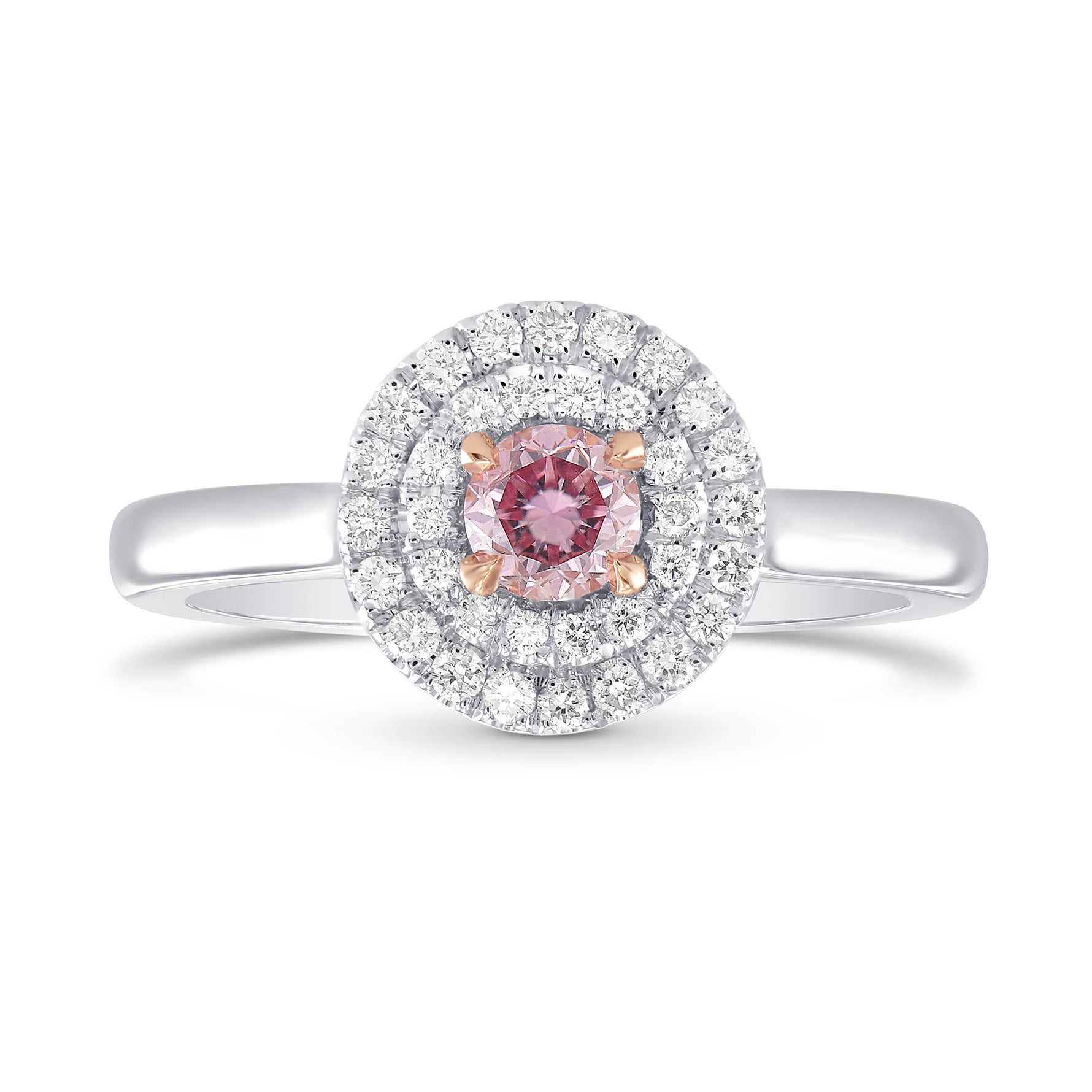 Fancy Intense Purplish Pink Round Diamond Double Halo Ring
